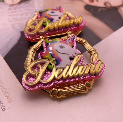 Acrylic Unicorn Nameplate Personalized Gold Plated Bamboo Earrings-silviax