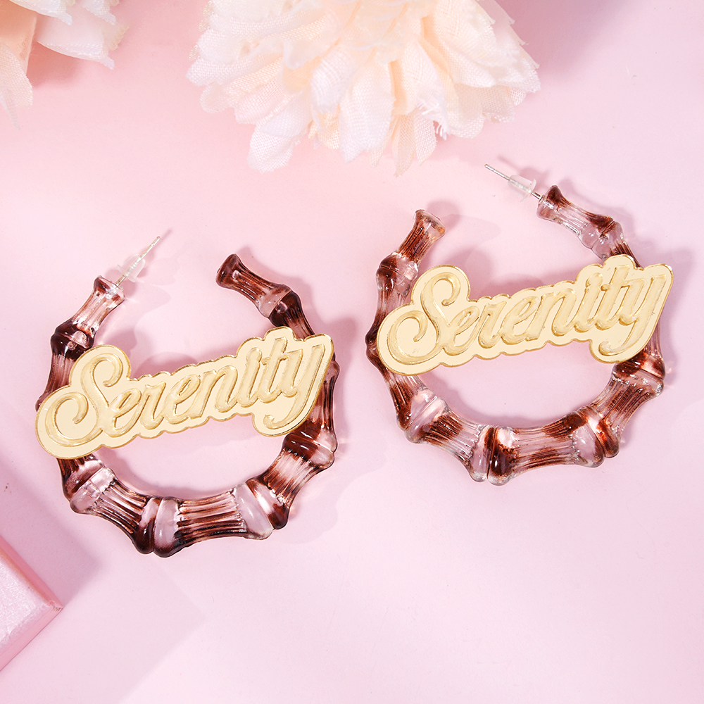 30mm Two Color Bamboo Earrings Personalized Custom Acrylic Gradient Name Earrings -silviax