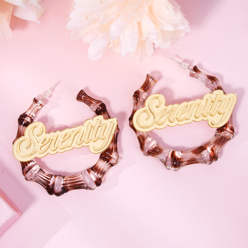 30mm Two Color Bamboo Earrings Personalized Custom Acrylic Gradient Name Earrings -silviax