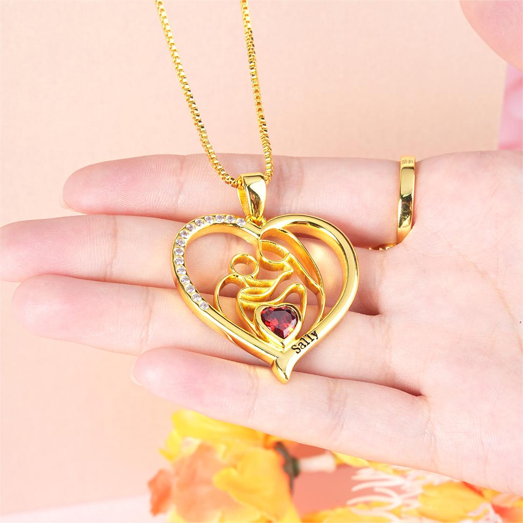 Custom Heart Necklace For Mom with Birthstone Box Chain Mother Gift-silviax