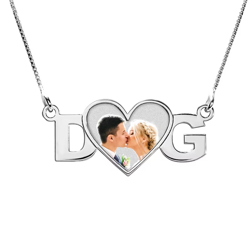 Couple Gift Two Initial Heart Photo Pendant Personalized Custom Gold Plated Name Necklace Box Chain-silviax