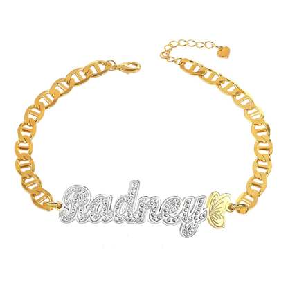 Butterfly Two Tone Personalized Custom Gold Plated Name Bracelet-silviax