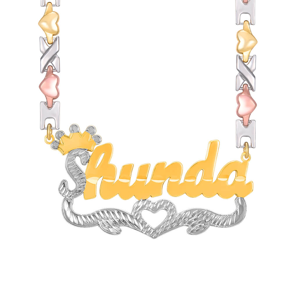 Three Tone XOXO Chain with Crown Heart Gold Plated Personalized Custom Two Tone Name Necklace-silviax