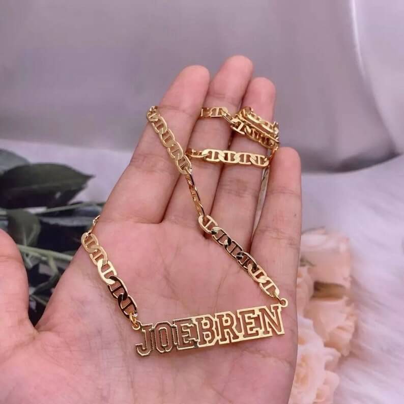 Hollow Letter Nameplate Pendant Personalized Custom Gold Plated Name Necklace-silviax