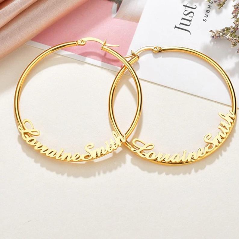 60mm Customized Hoop Gold Plated  Name Earring-silviax