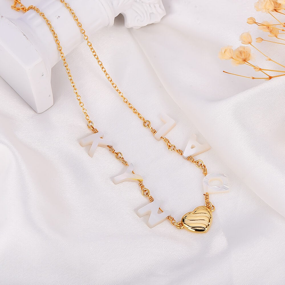 Enamel Capital Letter With Heart Pendant Personalized Custom Gold Plated Name Necklace-silviax