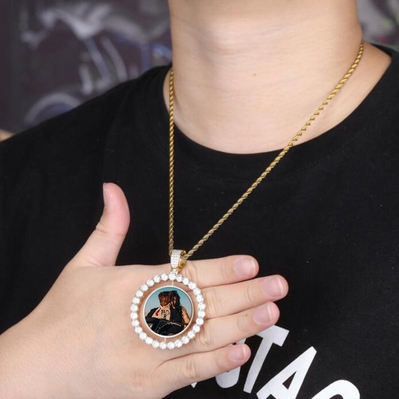 Rotating Double-Sided Round Pendant Gold Plated Personalized Photo Necklace-silviax