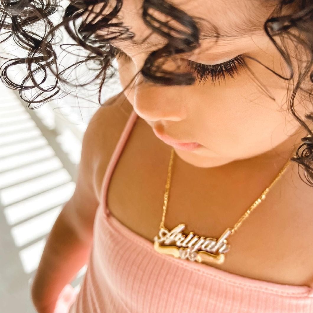 Two Tone Double Plate Gold Plated Personalized Two Heart 3D Name Necklace-silviax