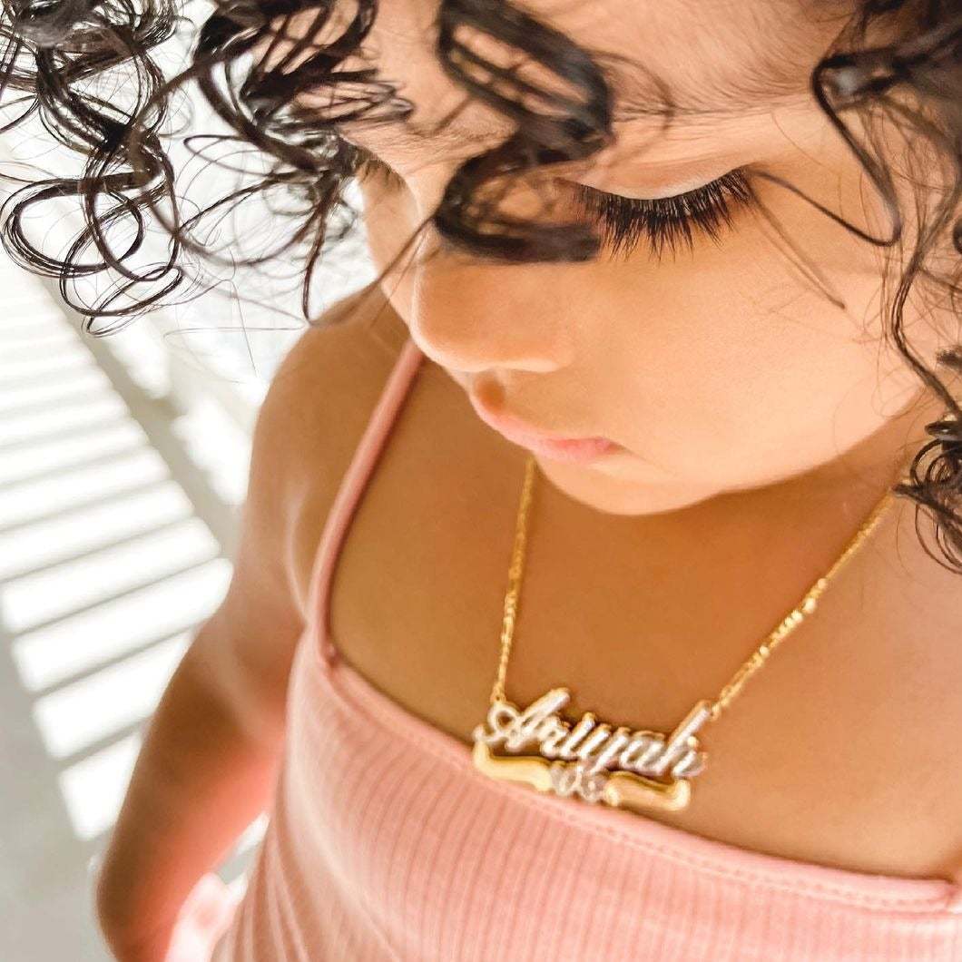 Two Tone Double Plate Gold Plated Personalized Two Heart 3D Name Necklace-silviax