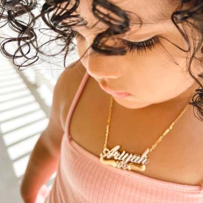 Two Tone Double Plate Gold Plated Personalized Two Heart 3D Name Necklace-silviax