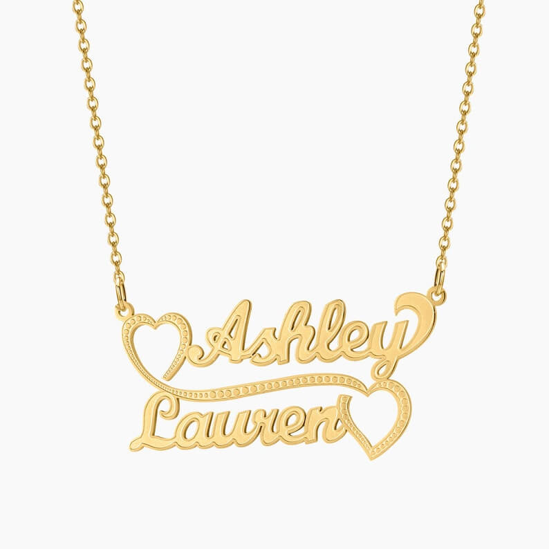 Two Names With Hearts Couple Personalized Custom Name Necklace-silviax