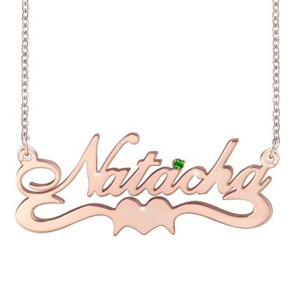 925 Sterling Silver Heart Nameplate Pendant with Birthstone Personalized Custom Name Necklace-silviax