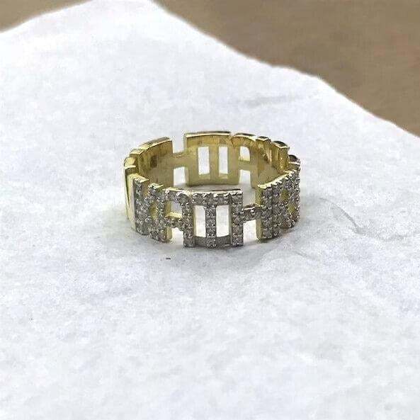 Capital Letter Full Inlaid Zircon Personalized Custom Gold Plated Name Ring-silviax