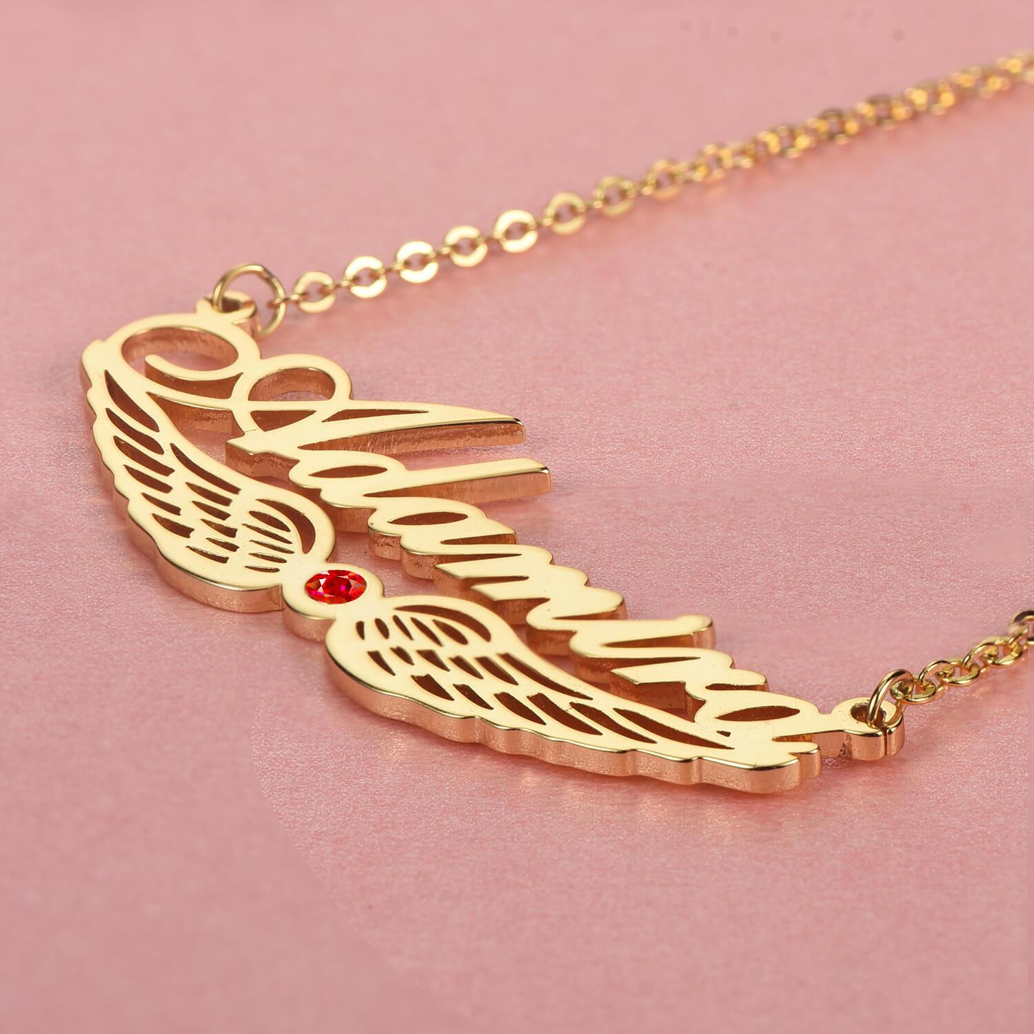 925 Sterling Silver Angel Wing With Birthstone Personalized Custom Name Necklace-silviax