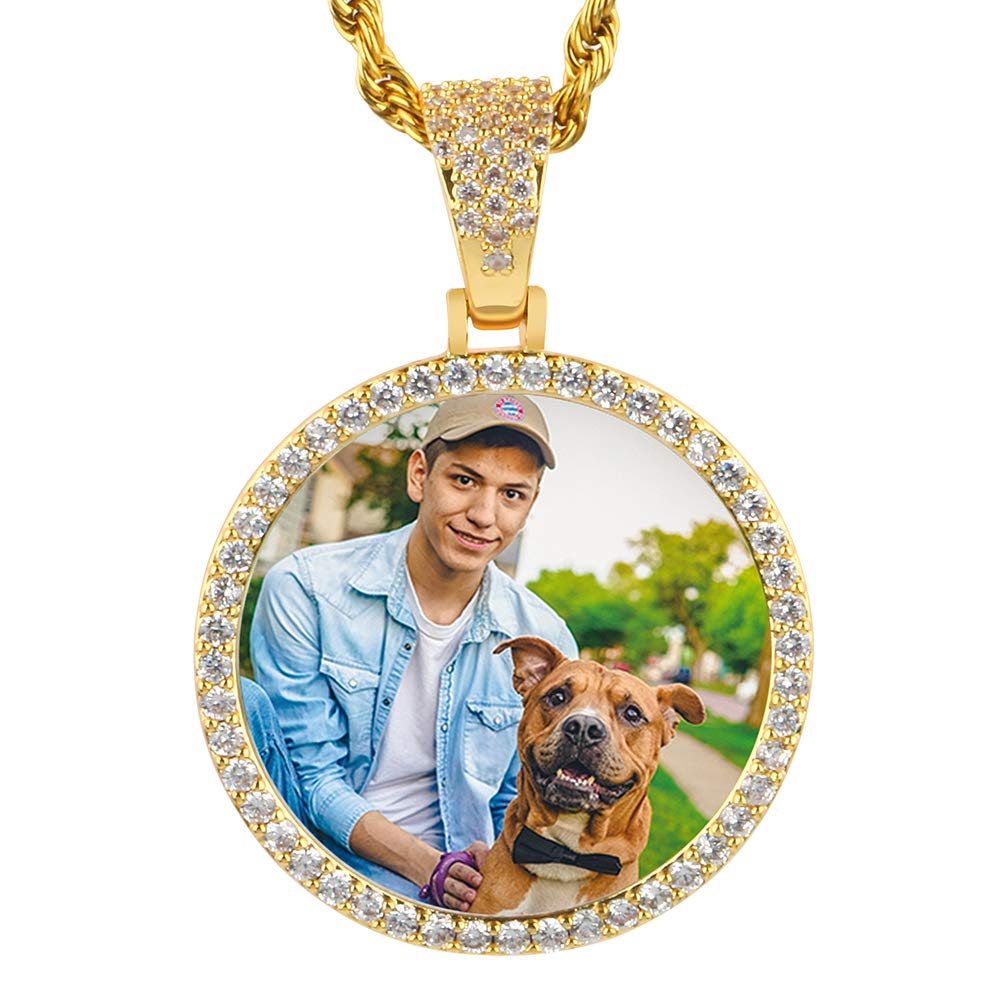 Circular Gold Plated Personalized Photo Pendant Necklace-silviax