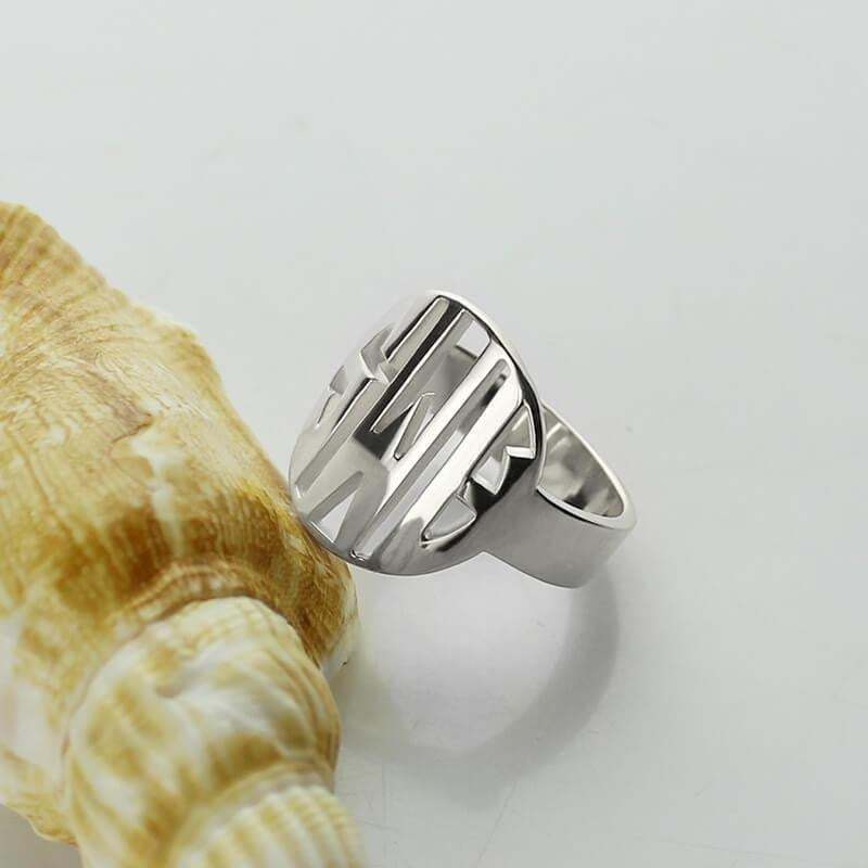 Sterling Silver Initial Monogram Men's Ring-silviax