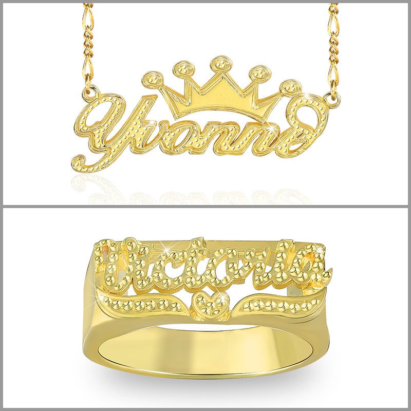 Crown Necklace Heart Ring Set Personalized Custom Gold Plated-silviax