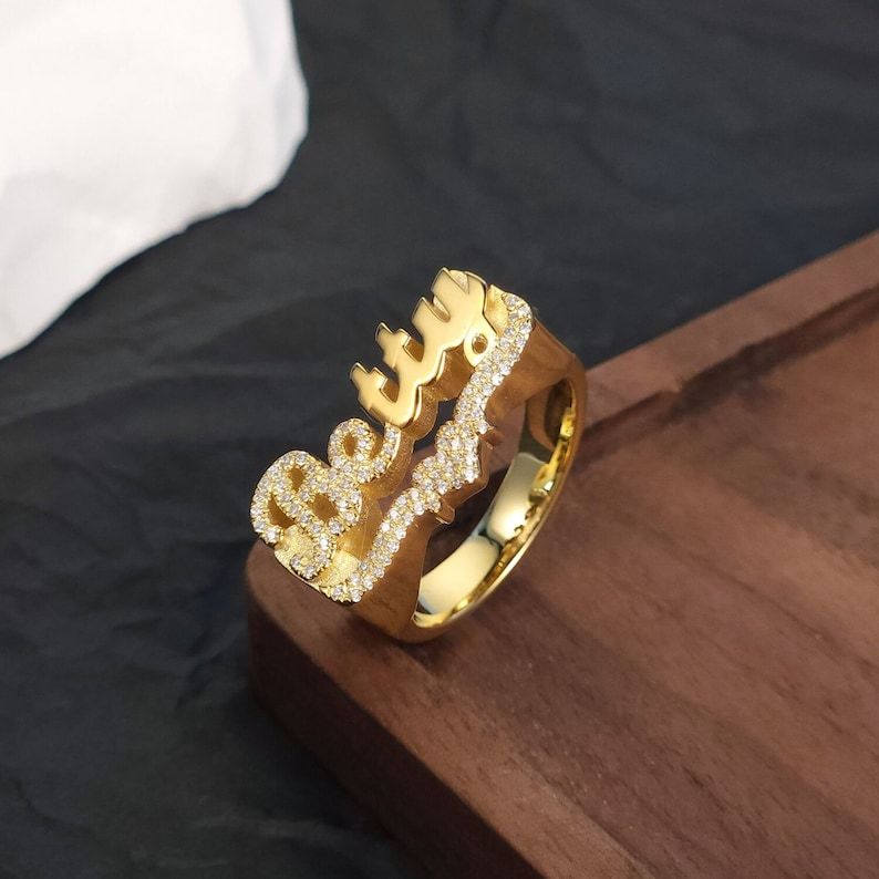 Custom Personalized Gold Plated Bling Bling Heart Name Ring-silviax