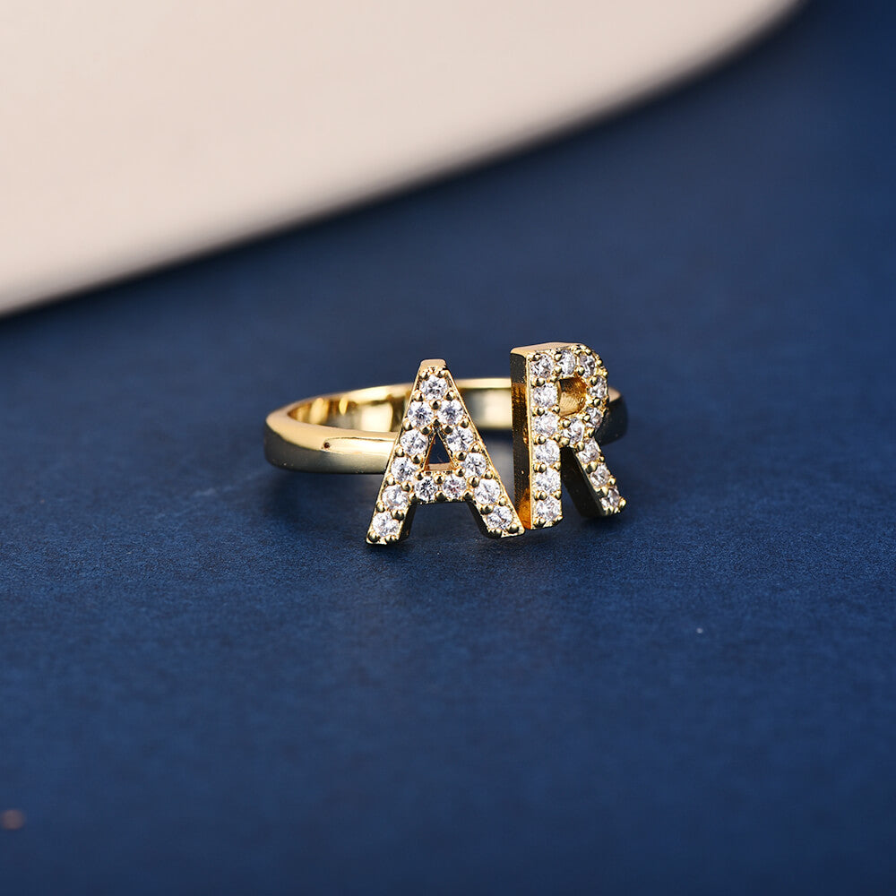 2 Letters Inlaid Zircon Personalized Custom Initial Ring-silviax