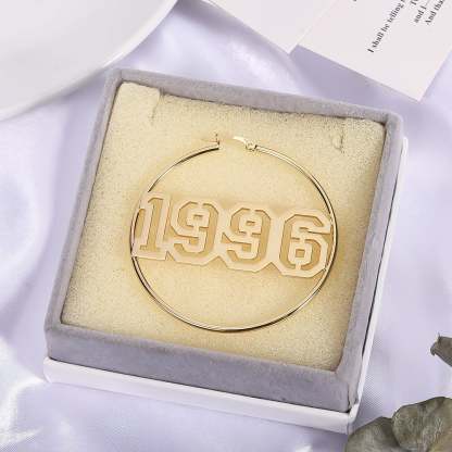 Hollow Number Year Nameplate Personalized Custom Gold Plated 60mm Hoop Earrings-silviax