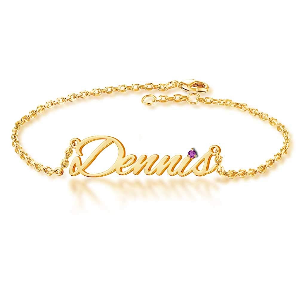 Personalized Birthday Gift Gold Plated Birthstone Name Anklet-silviax