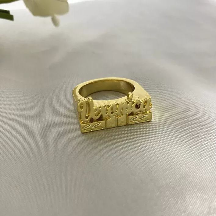 Gold Plated Personalized Custom Engraved 3D Name Ring-silviax
