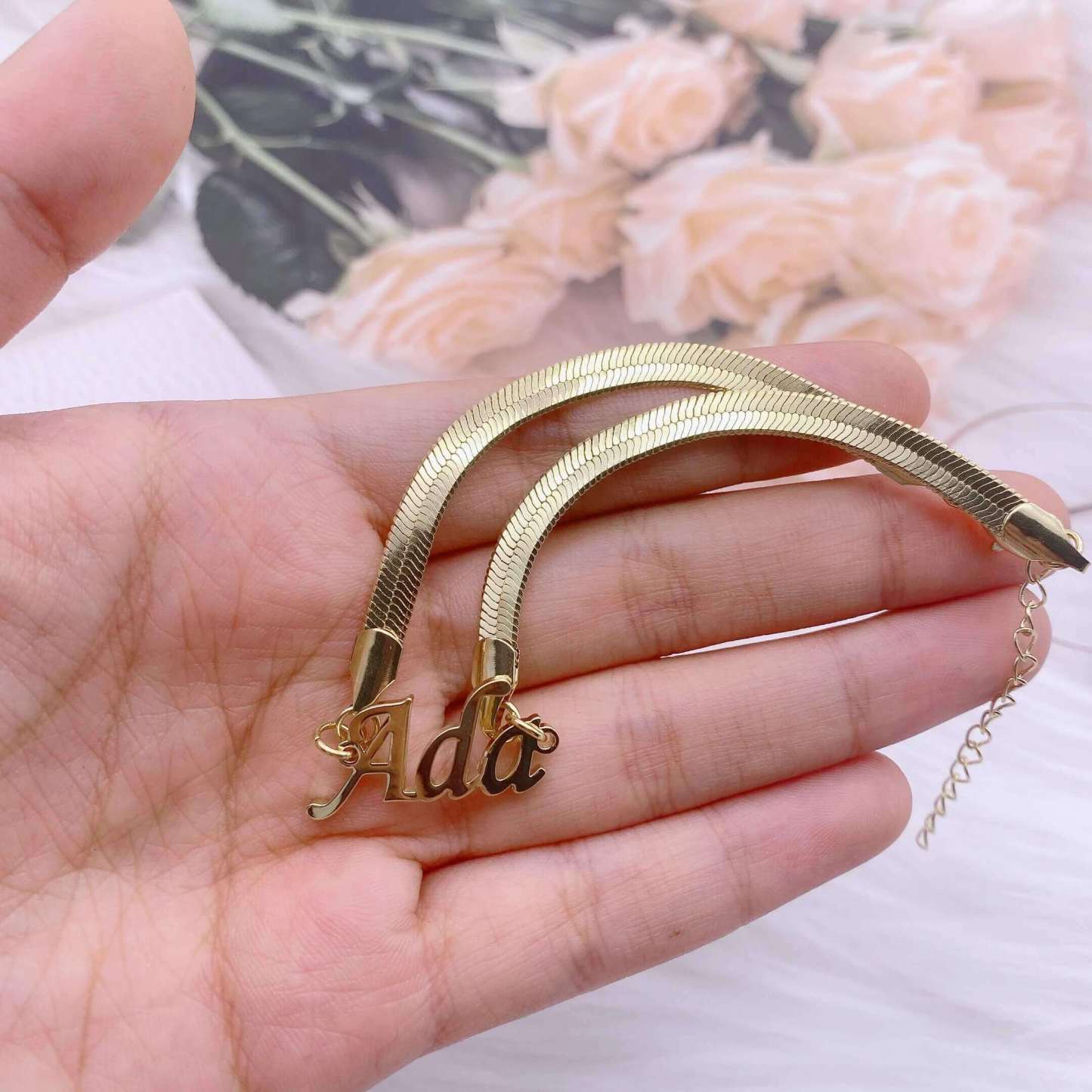 Snake Chain Nameplate Personalized Custom Gold Plated Name Bracelet-silviax