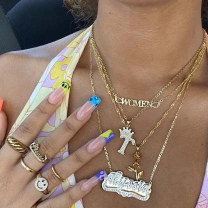 Double Layer Name Necklace with Heart and Initial Necklace with Crown Personalized Jewelry Set-silviax