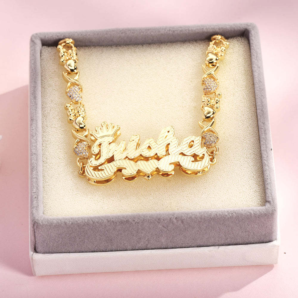 Teddy XOXO Chain Double Layer Crown Heart Personalized Custom Gold Plated Name Bracelet-silviax