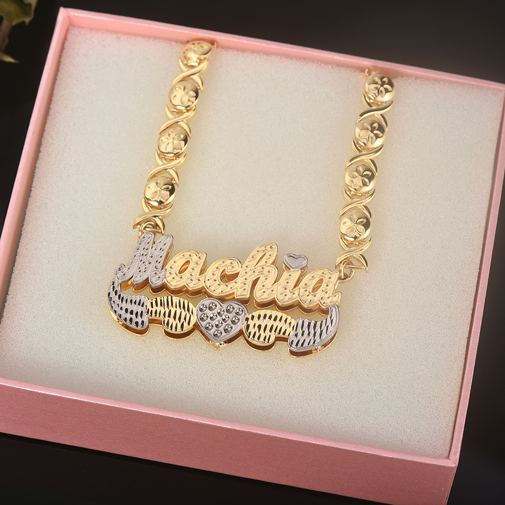 Personalized Double Plated XOXO Name Necklace and Bracelet Set