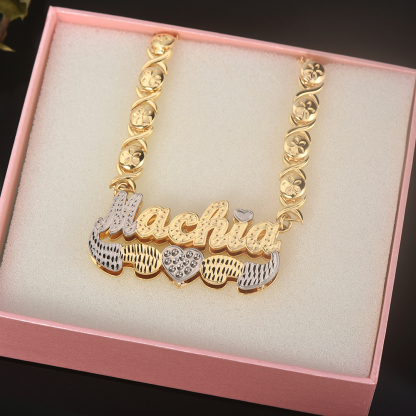 Double Layer XOXO Chain with Heart Personalized Hugs and Kisses Name Necklace and Bracelet Set-silviax