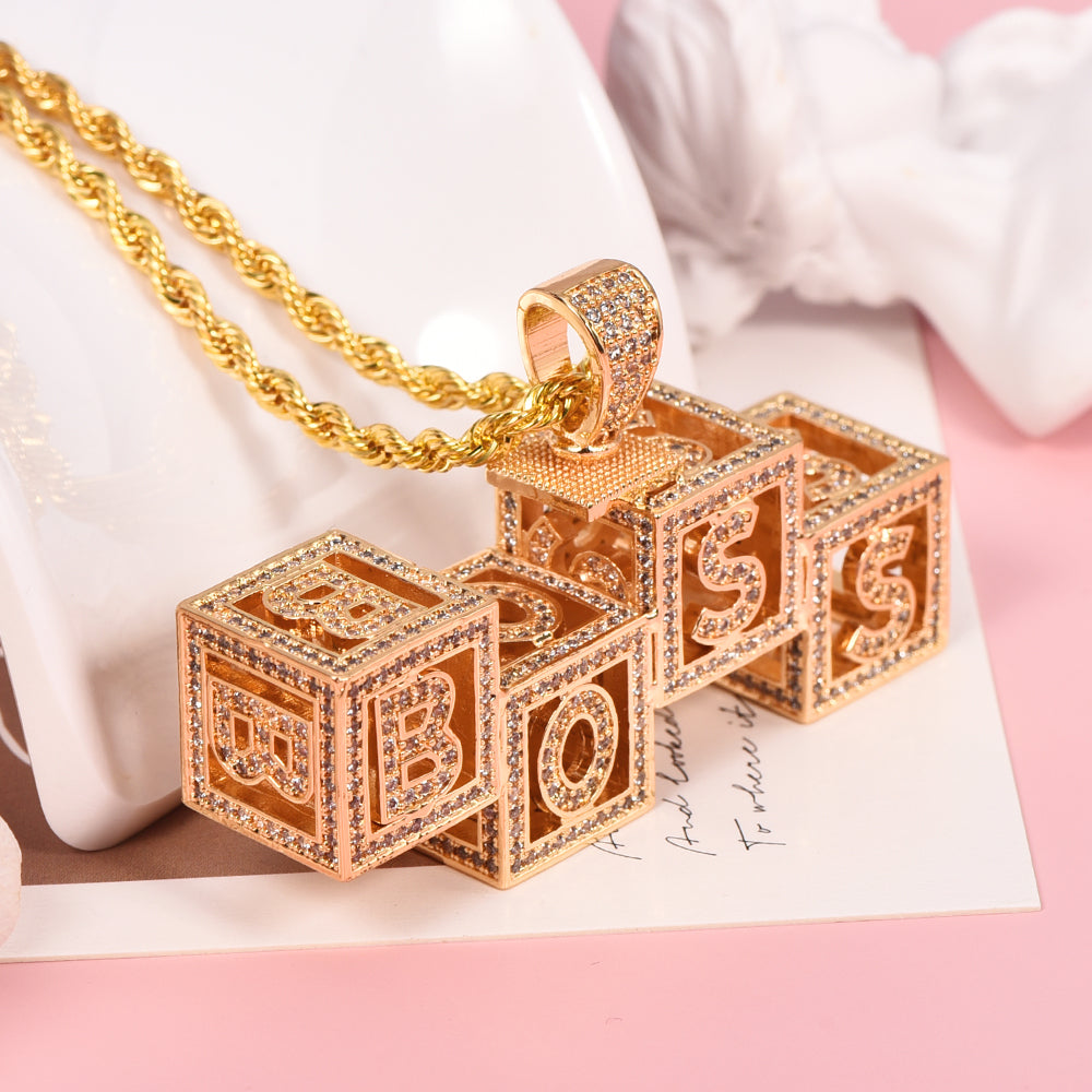 Hip Hop Box Letter Personalized Custom Cubic Zircon Name Necklace-silviax