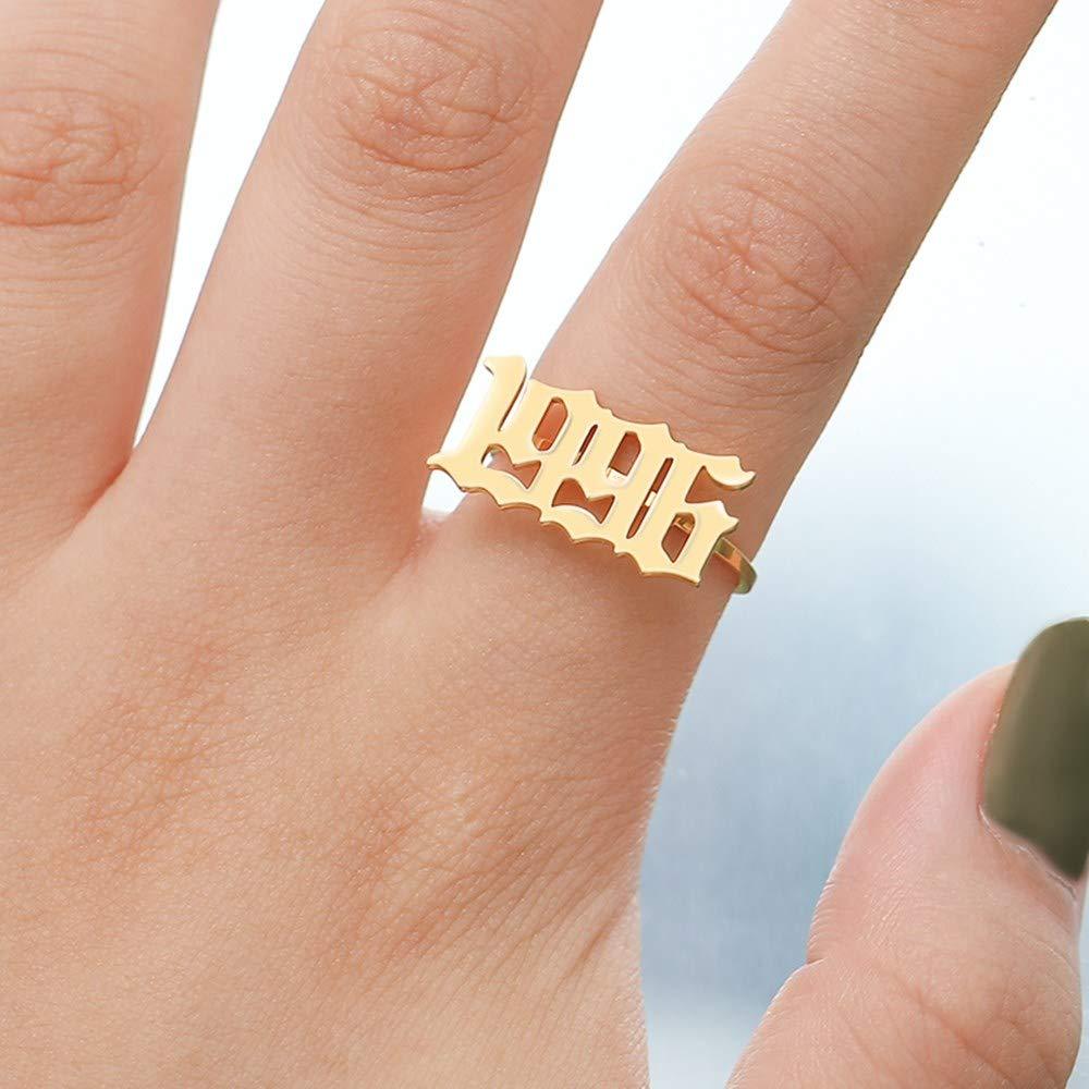 Gold Plated Personalized Custom Memorial Year Ring Number Ring-silviax