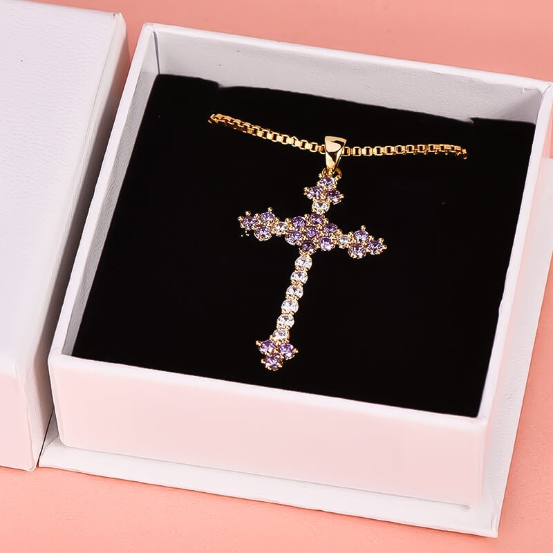 Purple Zircon Cross Pendant Necklace Gold Plated-silviax