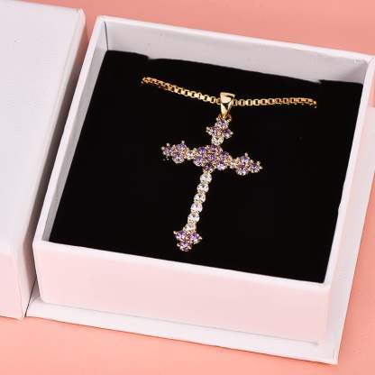 Purple Zircon Cross Pendant Necklace Gold Plated-silviax