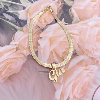 Gold Plated Nameplate Pendant with Snake Chain Personalized Custom Name Necklace-silviax