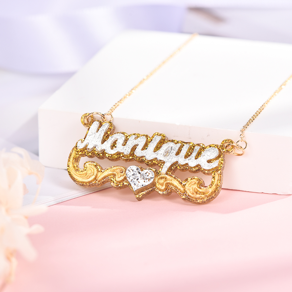 Acrylic Double Layer Two Tone Personalized Custom Name Necklace-silviax