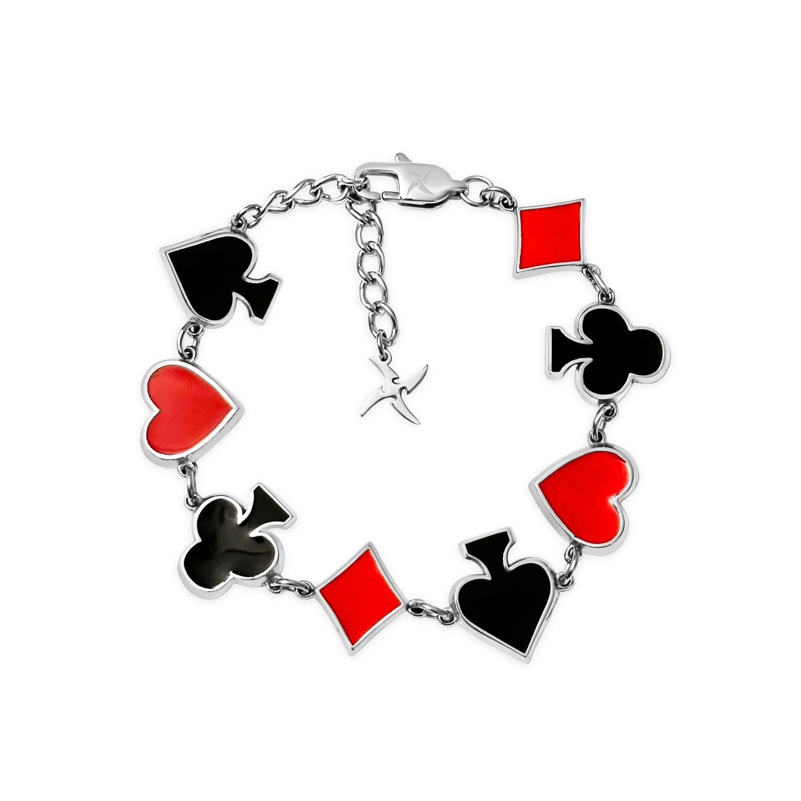 Red Heart Black Enamel Spades Bracelet