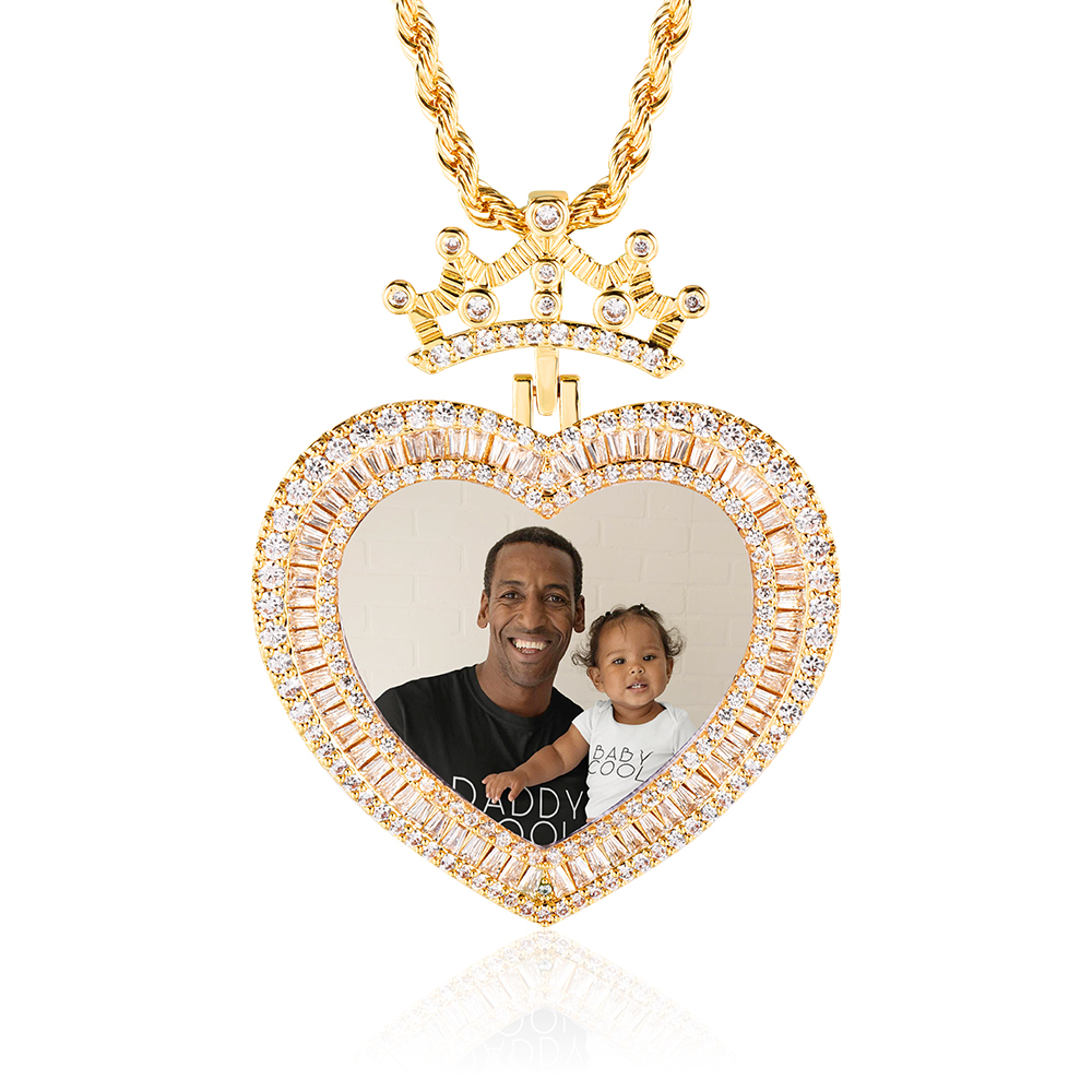Princess Photo Chain Personalized Crown Heart Photo Pendant Necklace with Zircon-silviax