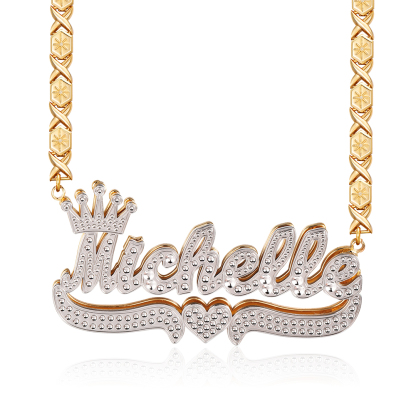 Double Layer Two Tone XOXO Chain with Crown And Heart Personalized Custom Gold Plated Name Necklace-silviax