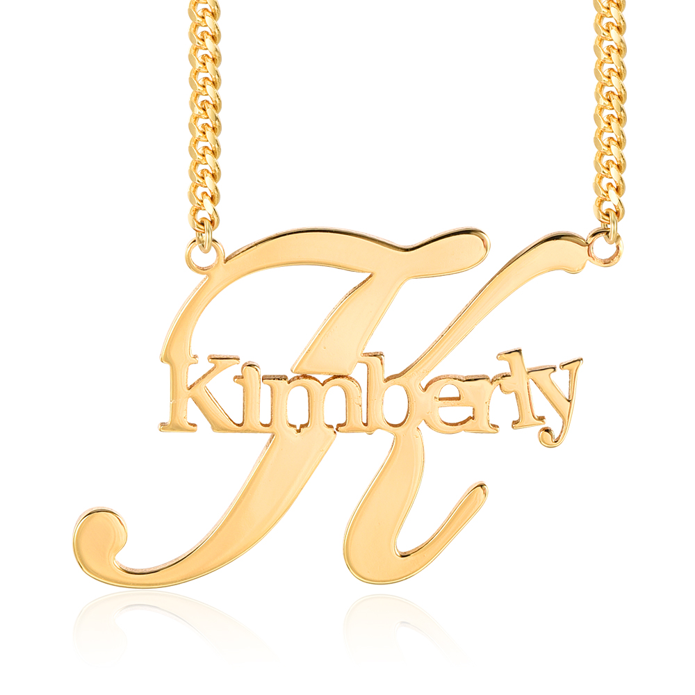 Personalized Custom Gold Plated Nameplate Intial Pendant Necklace