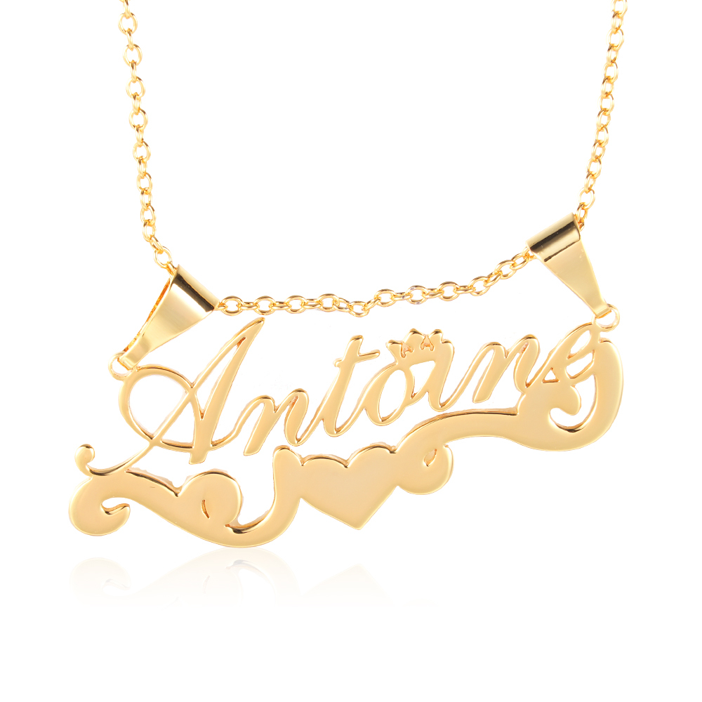 Crown Heart Personalized Custom Gold Plated Name Necklace Gift For Kids Baby-silviax
