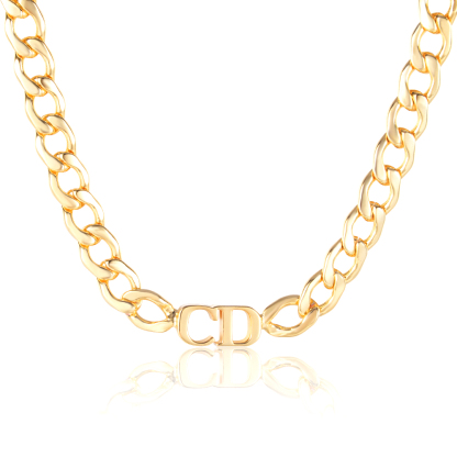 Personalized Two Initial Choker Necklace with Cuban Chain