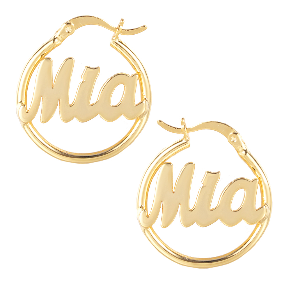 Baby Kids Personalized Custom Gold Plated Hoop Name Earrings 22mm-silviax