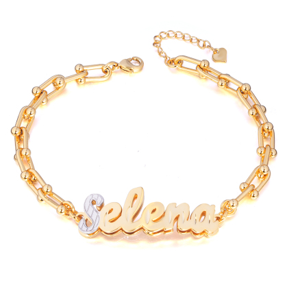 U Type Chain Two Tone Nameplate Personalized Custom Name Bracelet-silviax