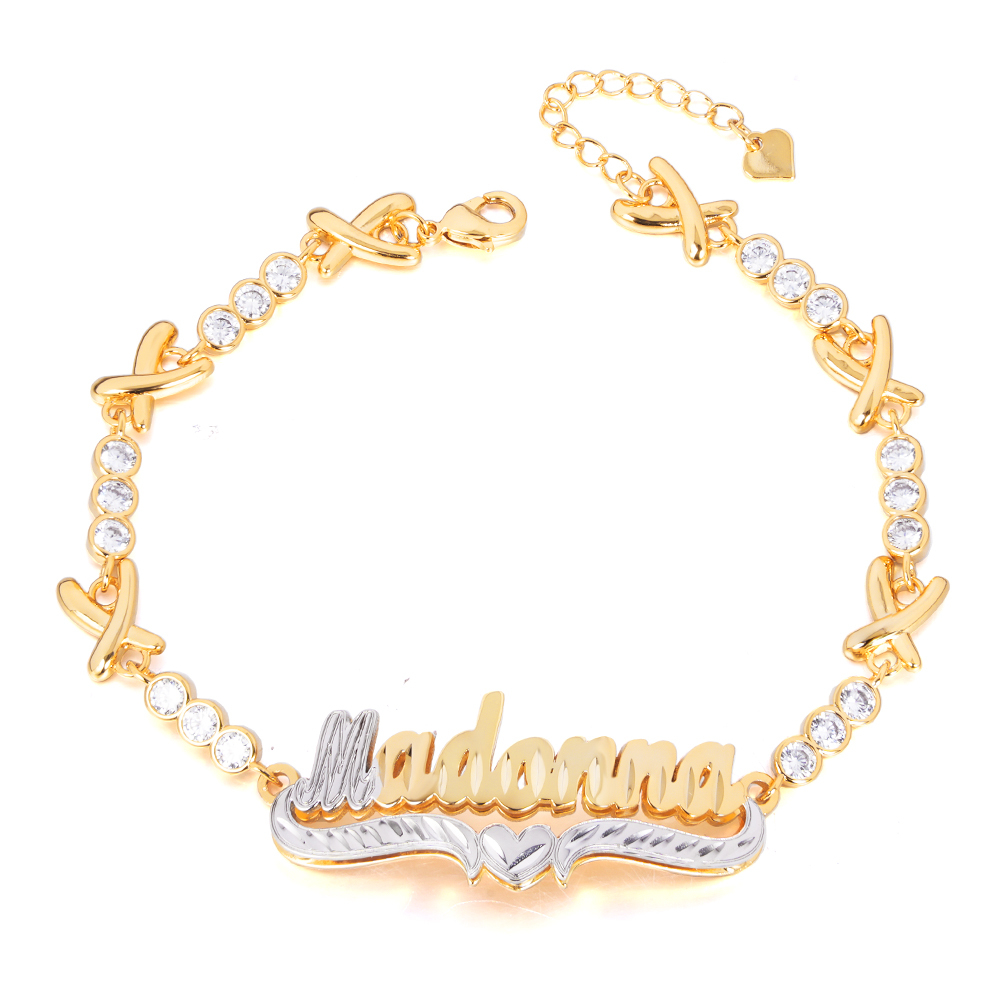 XOXO Chain Two Tone Personalized Custom Name Bracelet-silviax