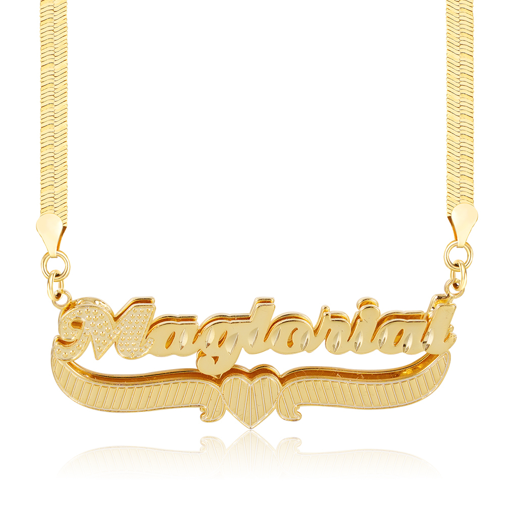 Snake Chain Double Layer Heart Nameplate Pendant Personalized Custom Gold Plated Name Necklace -silviax
