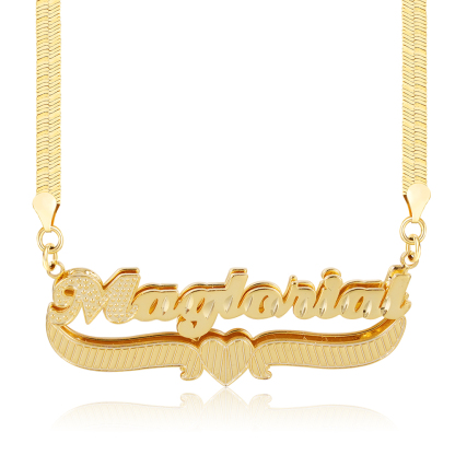 Snake Chain Double Layer Heart Nameplate Pendant Personalized Custom Gold Plated Name Necklace -silviax