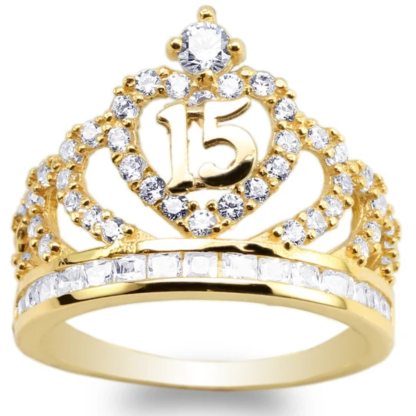 Personalized Gold Plated Crown Age Number Ring Quinceanera Gift-silviax