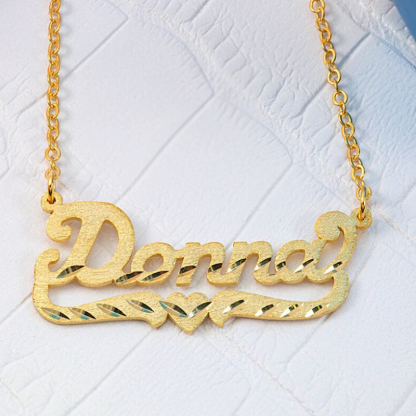 Personalized Custom Gold Plated Diamond Cut 3D Heart Name Necklace-silviax